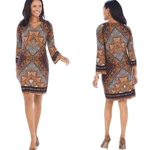 CHICO’S Animal Paisley Medallion Dress Bracelet Flared Long Sleeve US Sz L